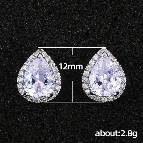 🎁Classy Pear Cut White CZ Cute Wedding Earrings, MLNN1157 - Picture 4 of 5